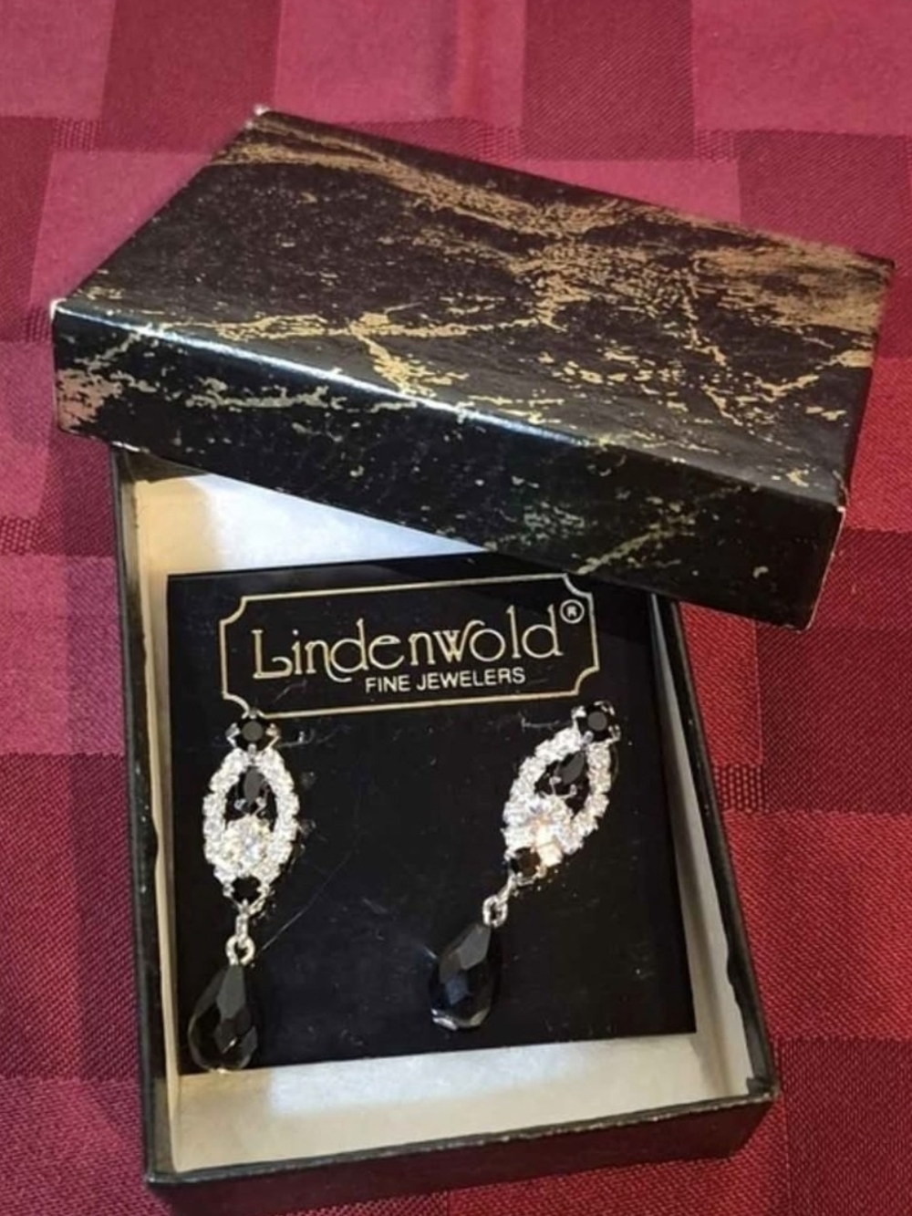 Lindenwold Black & Silver plated Teardrop Dangle Earrings